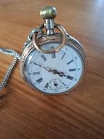 Antiek zakhorloge, zilver met vergulde elementen, Sieraden, Tassen en Uiterlijk, Horloges | Antiek, Overige merken, Zakhorloge
