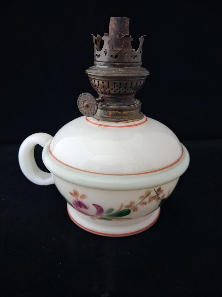 Antieke olielamp zonder glas, handgeschilderd, Antiek en Kunst, Antiek | Lampen, Ophalen of Verzenden