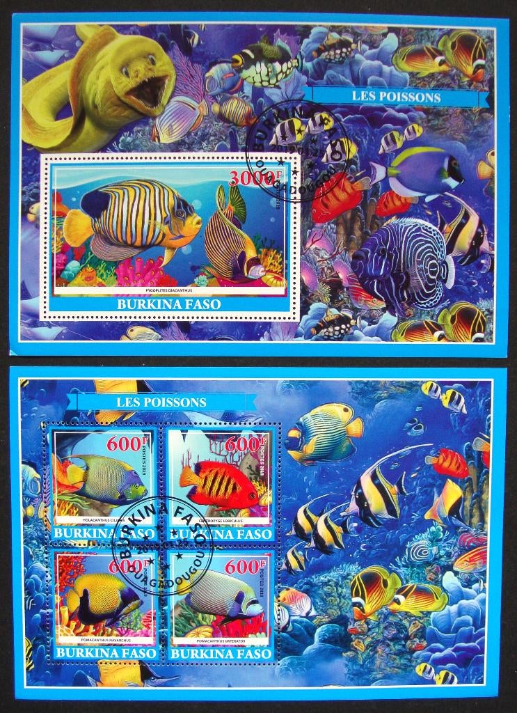 - 825 - 2 Blokken met tropische Vissen., Verzenden, Gestempeld, Dier of Natuur