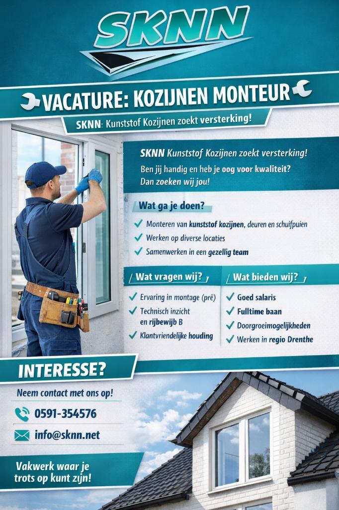 vacature kozijn monteur, Vacatures, Overige uren, Overige niveaus, Vanaf 3 jaar, Vast contract