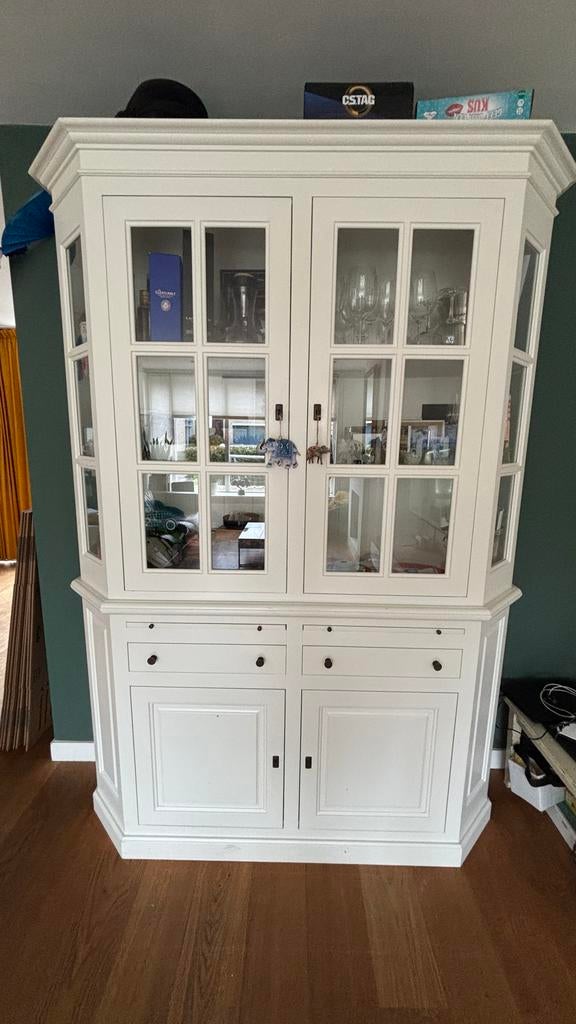 Witte vitrinekast, Huis en Inrichting, Kasten | Vitrinekasten, Gebruikt, 200 cm of meer, 150 tot 200 cm, 25 tot 50 cm, Met lade(s)