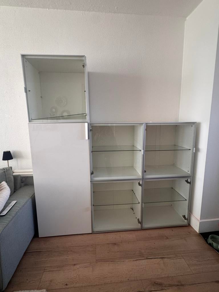 5 glazen Besta deurtjes hoogglans wit zilver glas, Ophalen, Gebruikt