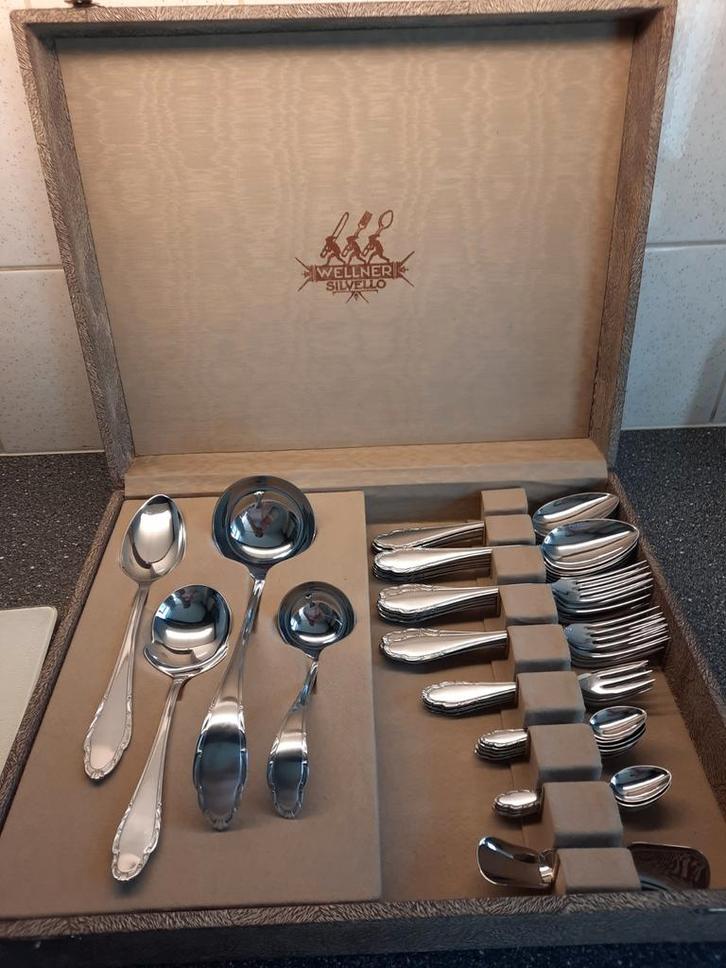 Wellner Silvello Bestekset in Koffer - Vintage, Antiek en Kunst, Antiek | Bestek, Ophalen of Verzenden