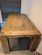 Houten eettafel met metalen details, Ophalen, Gebruikt, 50 tot 100 cm, 150 tot 200 cm