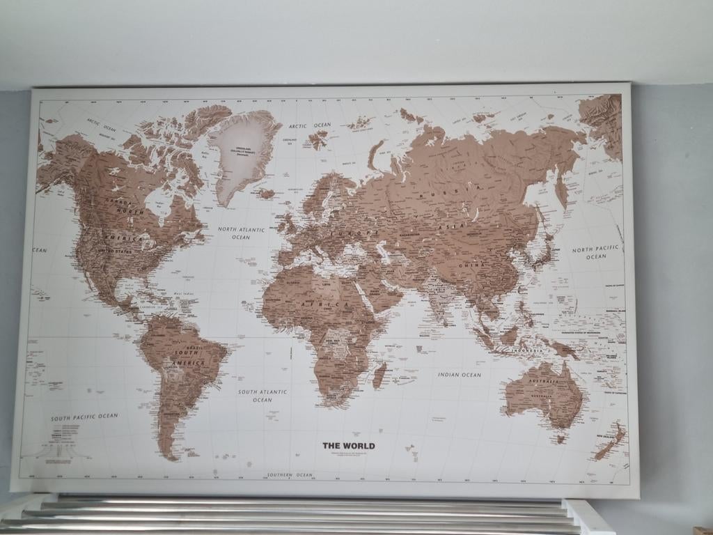 Grote Wereldkaart Canvas - Bruin/Wit, Ophalen, Zo goed als nieuw, Modern, Bruin