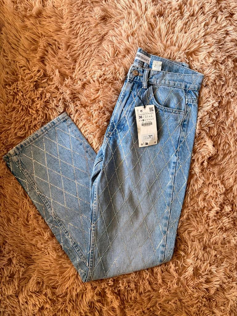 Zara broek met glitter steentjes maat 36, Blauw, Ophalen of Verzenden, Zo goed als nieuw, Maat 36 (S)
