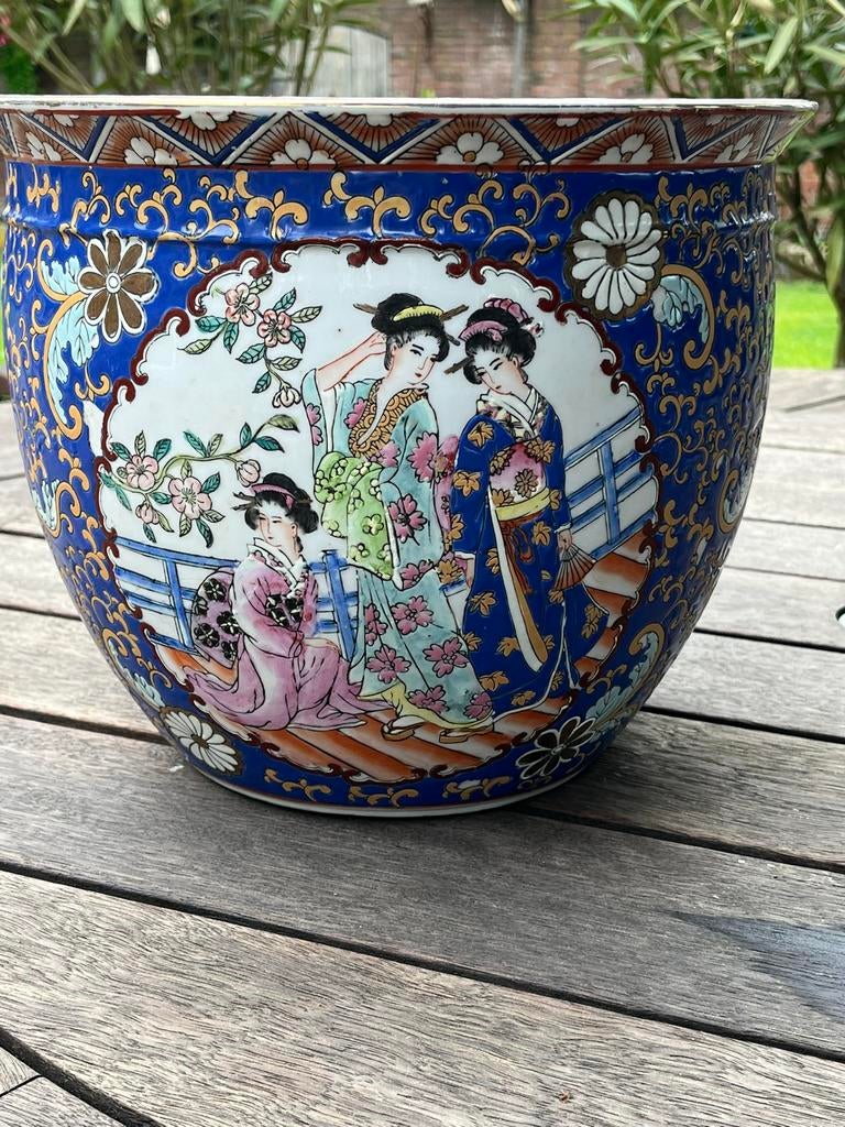 Antieke Chinese vaas vissenkom porselein rond 30,5 hoog 25, Antiek en Kunst, Ophalen