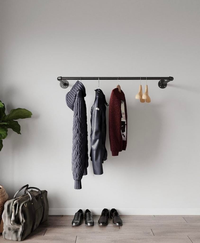 Industriële kledingstang / wand kledingrek zwart 2st, Kleding | Dames, Ophalen, Zo goed als nieuw