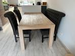 Grote eettafel met zitbankje en twee stoelen, Gebruikt, 200 cm of meer, Vijf personen of meer, Rechthoekig