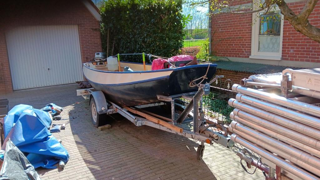 Stalen schouw met trailer, Watersport en Boten, Ophalen, Gebruikt, Tot 10 pk, Staal