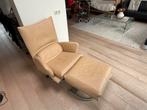 Rolf Benz Torino BMP fauteuil met hocker - Beige/Crème, Ophalen, Zo goed als nieuw, Leer, 75 tot 100 cm