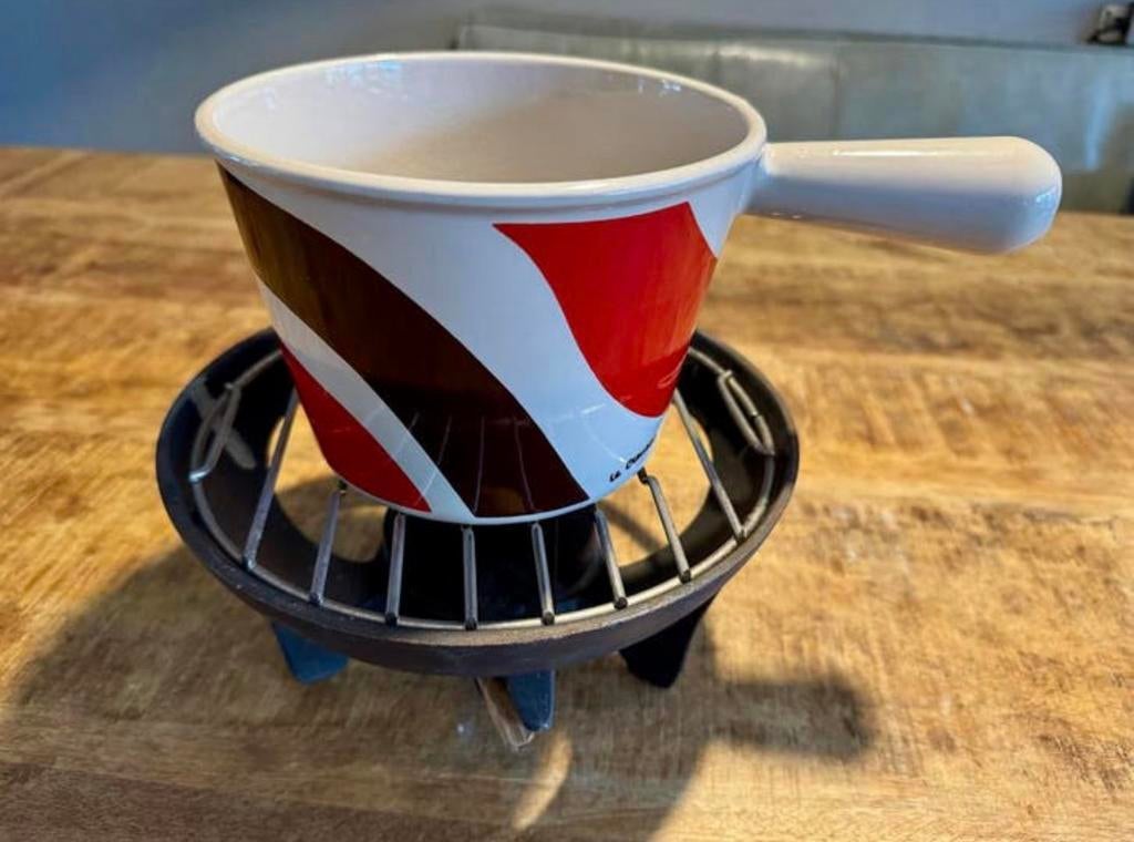 Vintage Le Creuset kaasfondue set, Huis en Inrichting, Keuken | Potten en Pannen, Ophalen of Verzenden, Gebruikt, Gietijzer, Overige typen