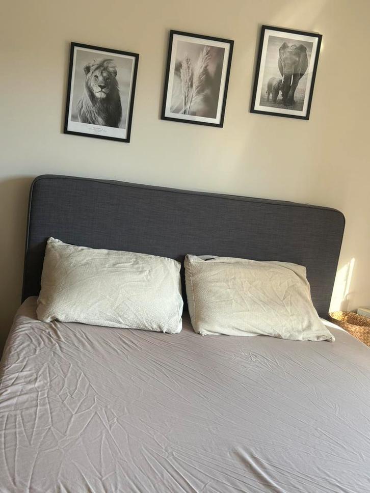 Leuke Ikea Boxspring grijs stof, Huis en Inrichting, Slaapkamer | Boxsprings, Gebruikt, 160 cm, Tweepersoons, Grijs, Ophalen