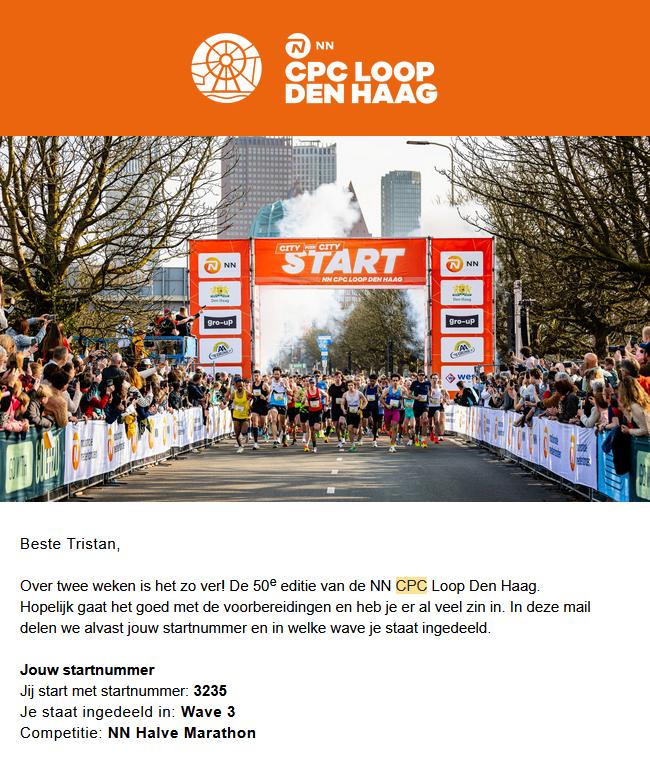 Startbewijs CPC halve marathon (HM, 21.1 km), Eén persoon