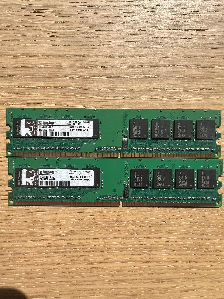 1GB DDR2 Desktop RAM Kingston - PC2-6400 (setje van 2), Computers en Software, RAM geheugen, Ophalen, -, DDR2, Desktop