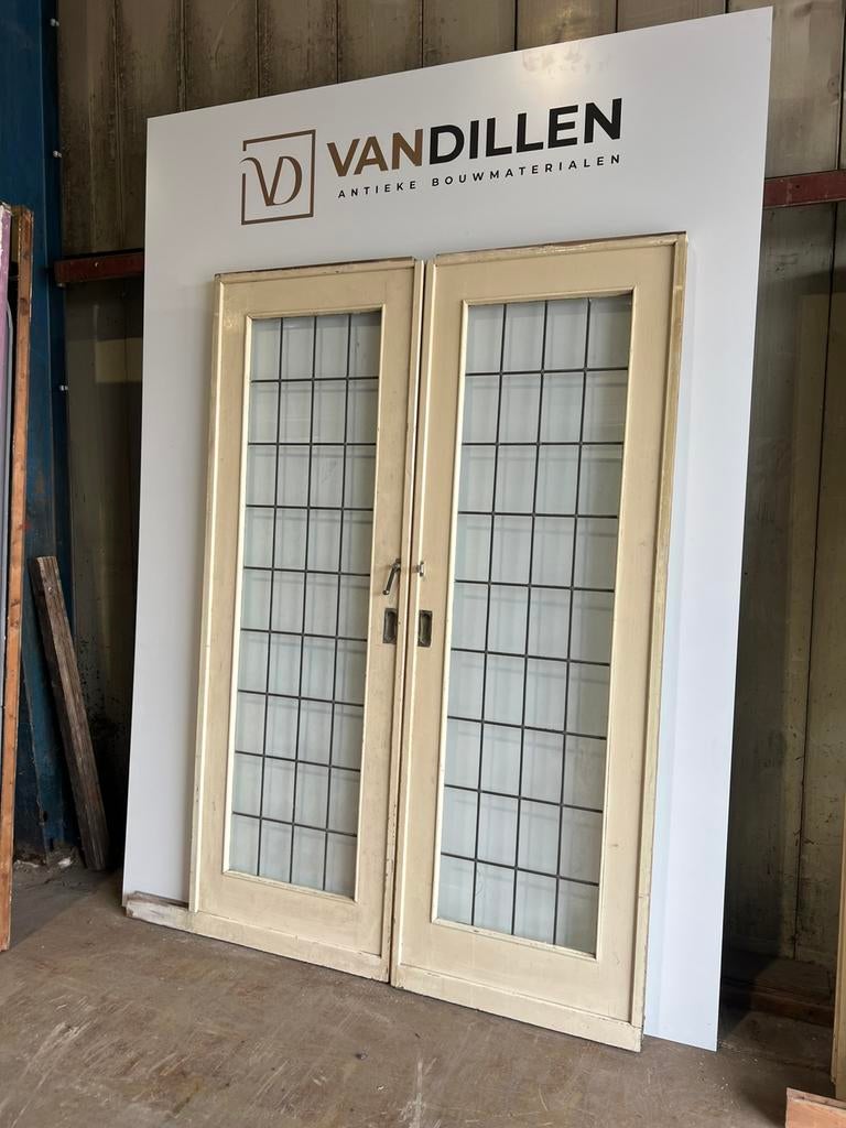 Oude ensuite / schuifdeuren glas in lood + sluiting, Doe-het-zelf en Verbouw, Deuren en Horren, 120 cm of meer, Binnendeur, Ophalen of Verzenden