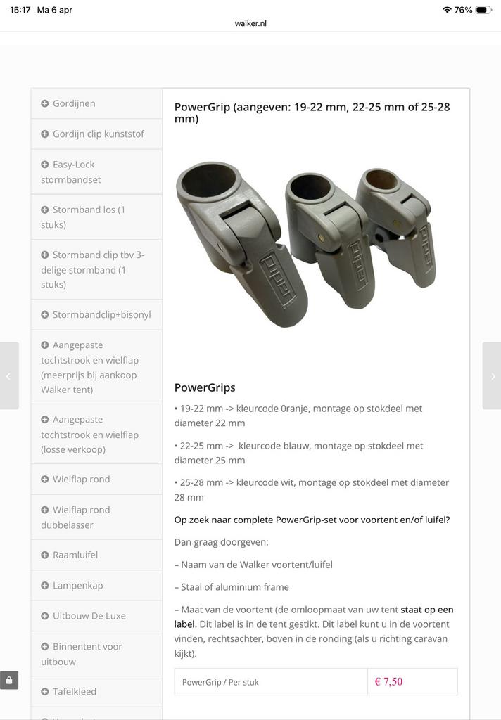 Powergrip en tentstokken, Ophalen, Gebruikt