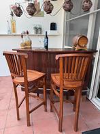 Set van 2 massief teakhouten barkrukken, Ophalen, Met voetsteun, 60 tot 90 cm, Zo goed als nieuw