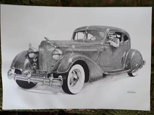 Auto's oldtimers. tekeningen en meer..., Minder dan 50 cm, Ophalen of Verzenden, Zo goed als nieuw, Schilderij