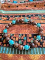 Armband met houten en turquoise kralen, Ophalen of Verzenden