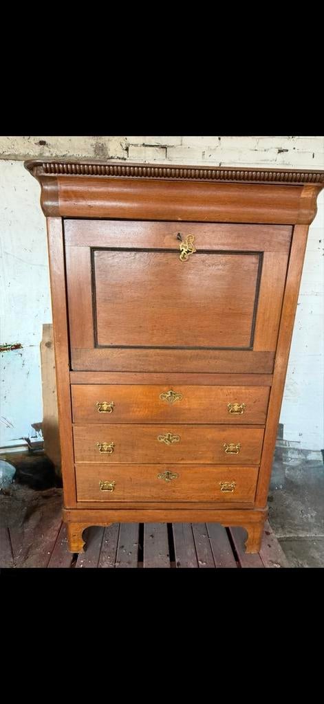 Antieke Secretaire met Groen Vilt en Opbergruimte, Ophalen