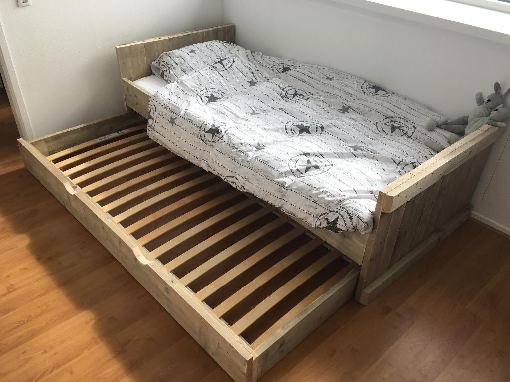 Bed steigerhout in iedere maat, incl lattenbodem. TIP!, 90 cm, Verzenden, Steigerhout, Natuurlijk