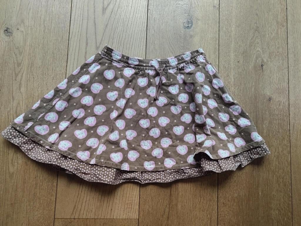 Bruin rokje met roze hartjes en poesjes maat 116 van H&M, Kinderen en Baby's, Kinderkleding | Maat 116, Ophalen of Verzenden, Gebruikt
