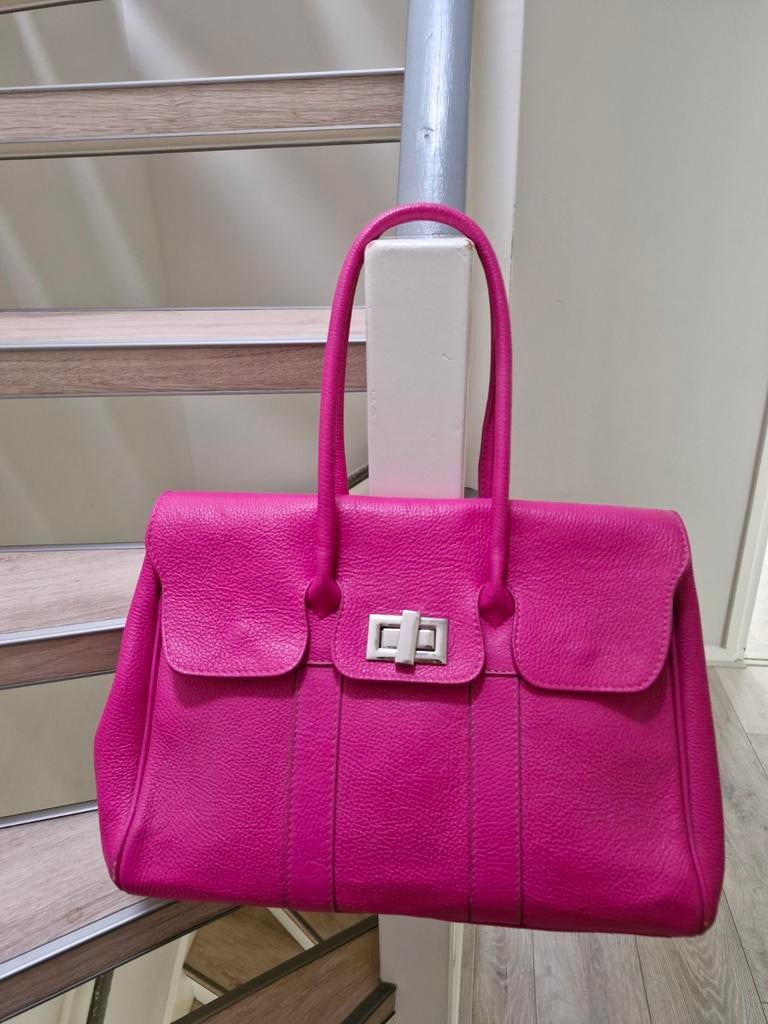 Fuchsia roze handtas van de Bijenkorf, Ophalen of Verzenden, Zo goed als nieuw, Roze, Handtas