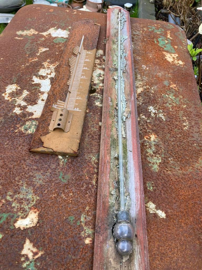 Brocante barometer en old look thermometer, Antiek en Kunst, Ophalen