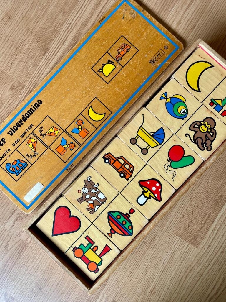 Vintage Rolf Super Vloerdomino - 100% compleet - Houten Kist, Ophalen of Verzenden, Gebruikt, Overige typen