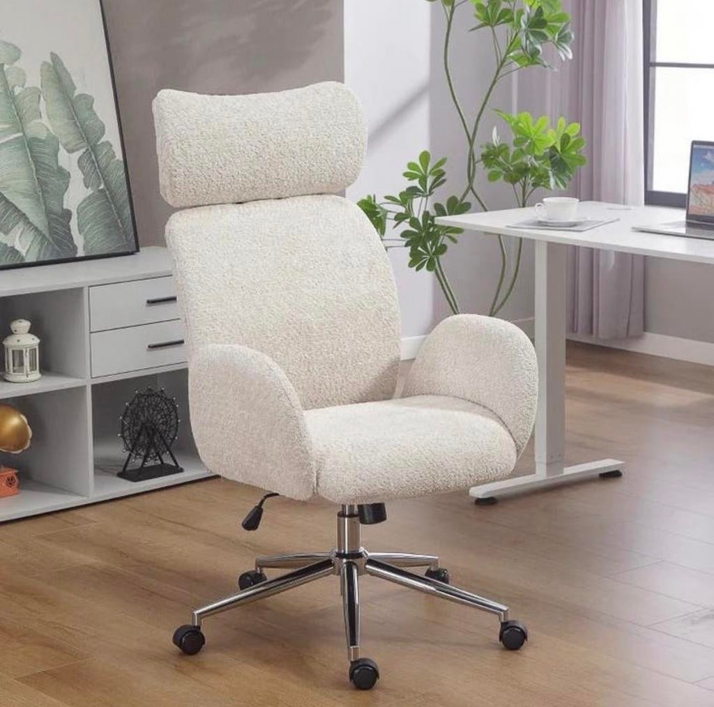 Comfortabele Ergonomische Bureaustoel - Crème Teddy Stof NEW, Beige, Nieuw, Ophalen of Verzenden, A