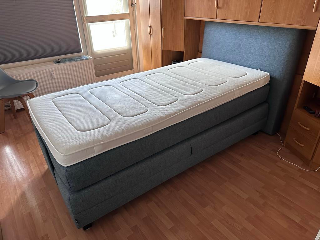 Karlsson elektrisch 1 persoonsbed boxspring Blauw, Ophalen, 90 cm, Eenpersoons, Blauw