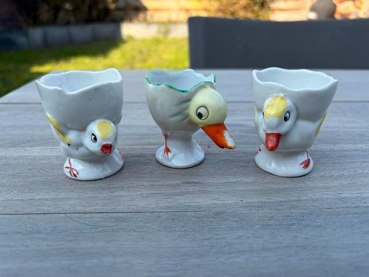 Set van 3 oude eierdopjes kuikentjes/eend, Antiek en Kunst, Antiek | Overige Antiek, Ophalen of Verzenden