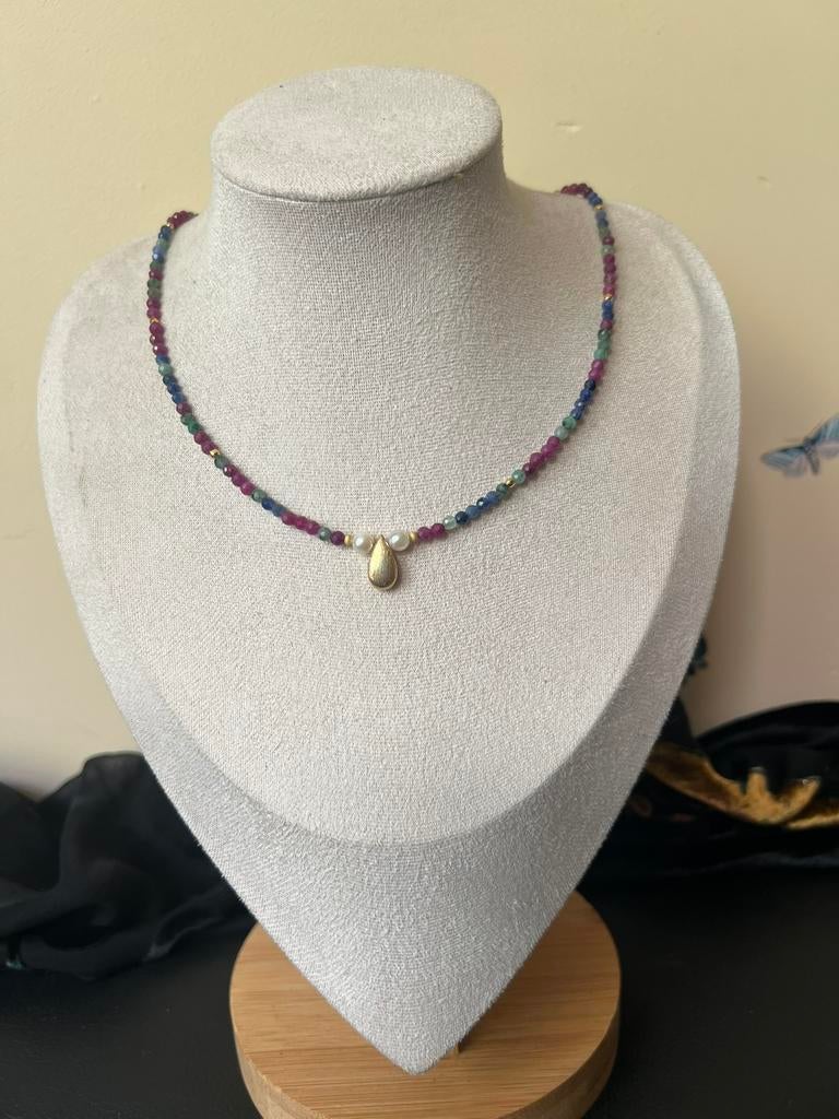 Robijn smaragd saffier AKOYA zoutwater parel beschermt uniek, Sieraden, Tassen en Uiterlijk, Kettingen, Nieuw, Ophalen of Verzenden