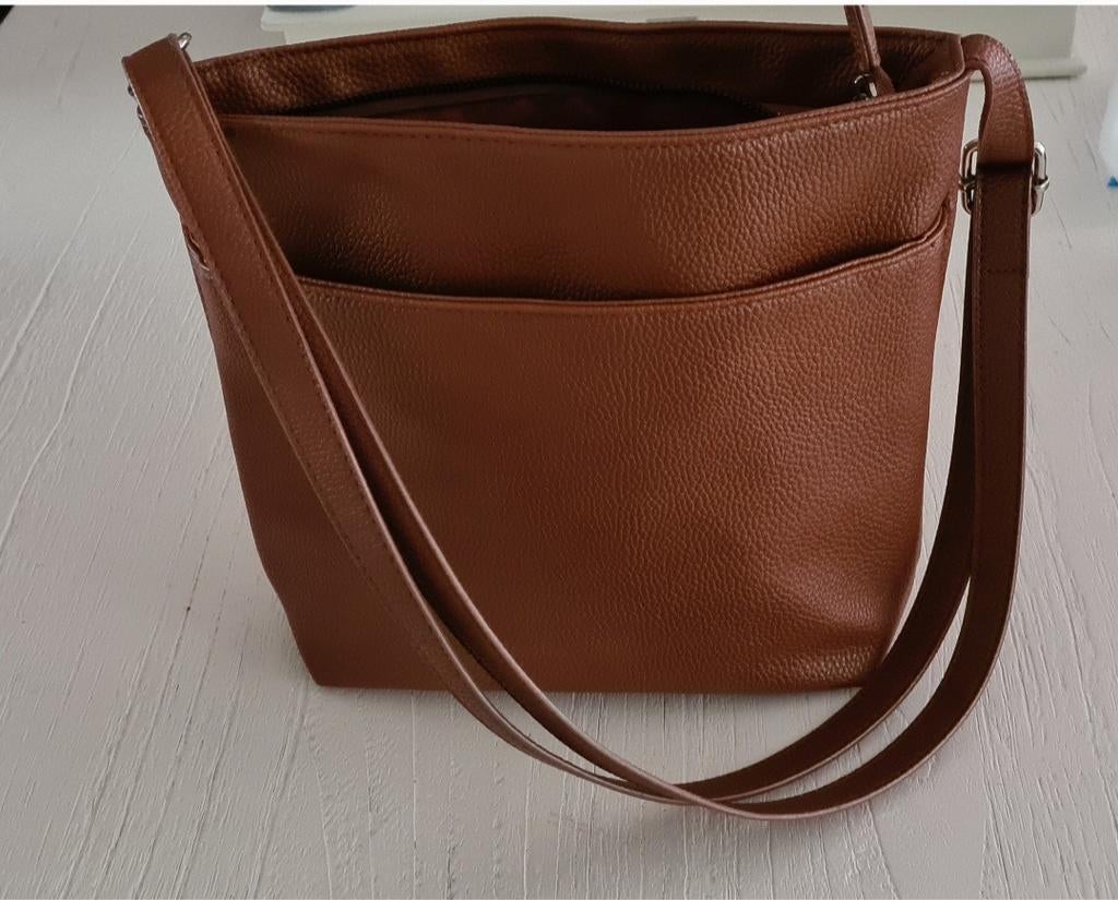 Cognackleurige Schoudertas - 25x21x6cm, Verzenden, Zo goed als nieuw, Bruin, Overige merken