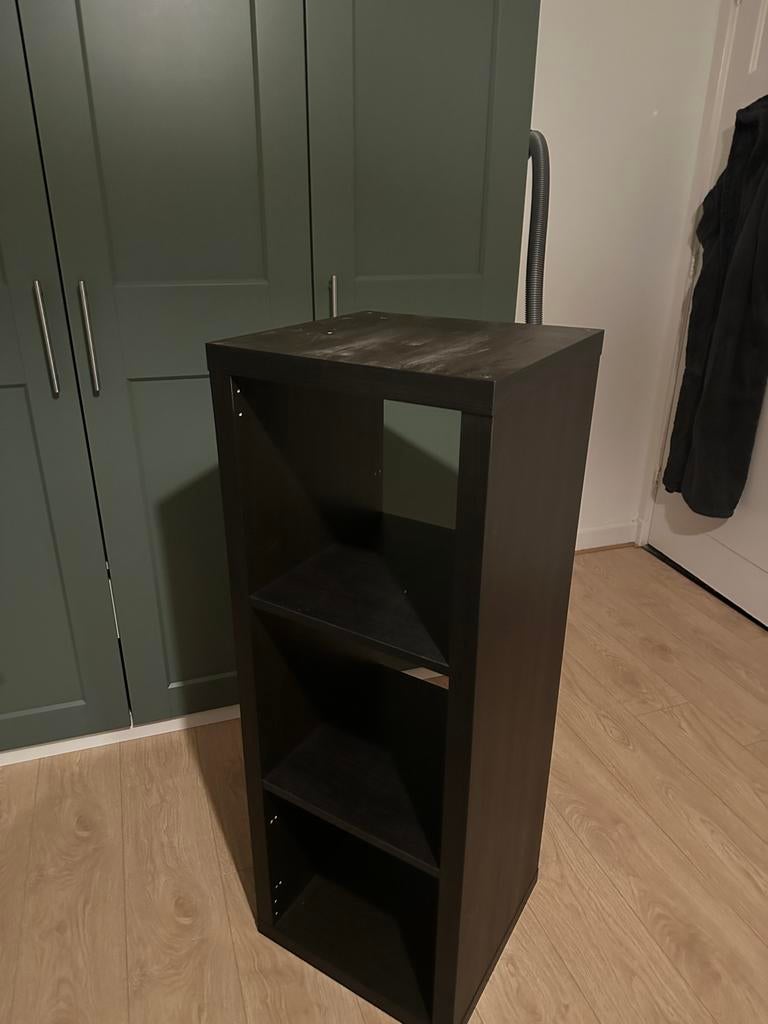 IKEA KALLAX 3 vakken zwart, Ophalen, Met plank(en), Minder dan 50 cm, Gebruikt