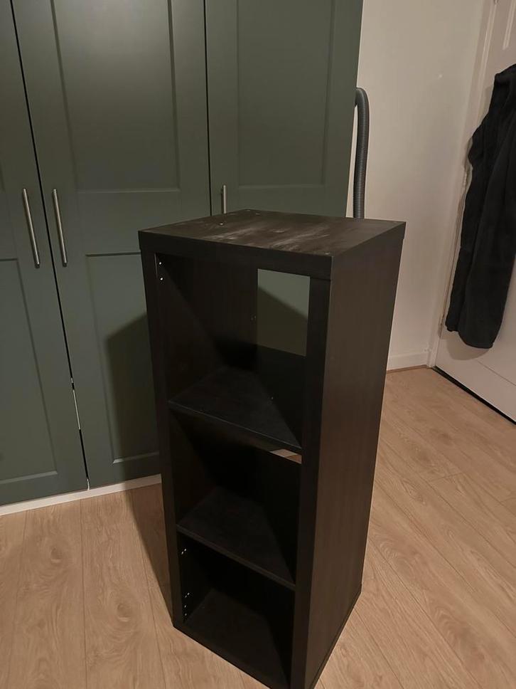 IKEA KALLAX 3 vakken zwart, Huis en Inrichting, Kasten | Boekenkasten, Gebruikt, Minder dan 50 cm, 100 tot 150 cm, 25 tot 50 cm