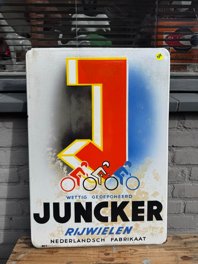 Vintage Juncker Rijwielen Emaille Reclamebord, Ophalen