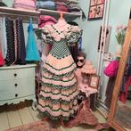 Spaanse jurk flamenco, Maat 38/40 (M), Wit, Ophalen of Verzenden, Onder de knie
