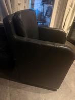 5 Leren Eetkamerstoelen op Wieltjes, Ophalen, Gebruikt, Zwart, Leer