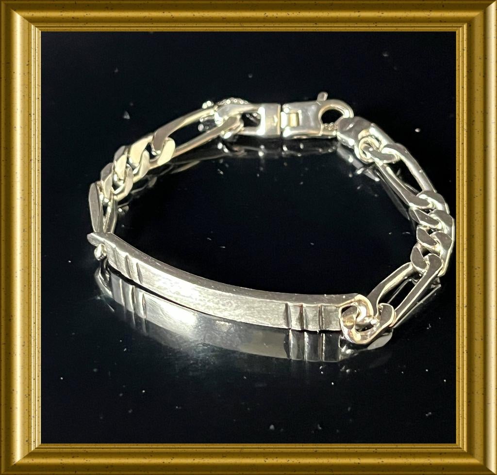 Zilveren plaat armband, Sieraden, Tassen en Uiterlijk, Antieke sieraden, Ophalen of Verzenden, Zilver, Armband