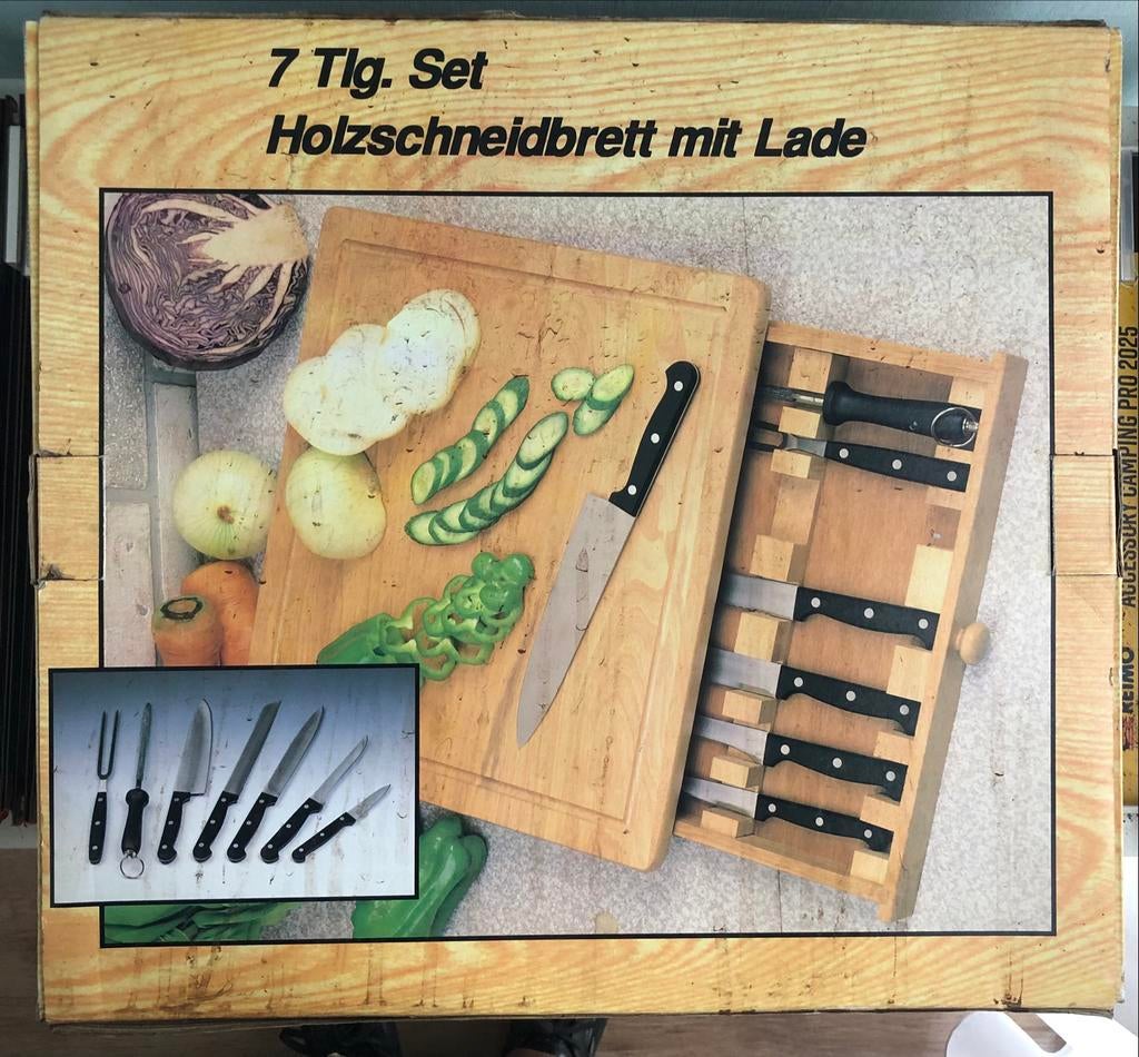 5-delige houten snijplank met messenlade, Ophalen, Hout, Snij-/serveerplank, Zo goed als nieuw