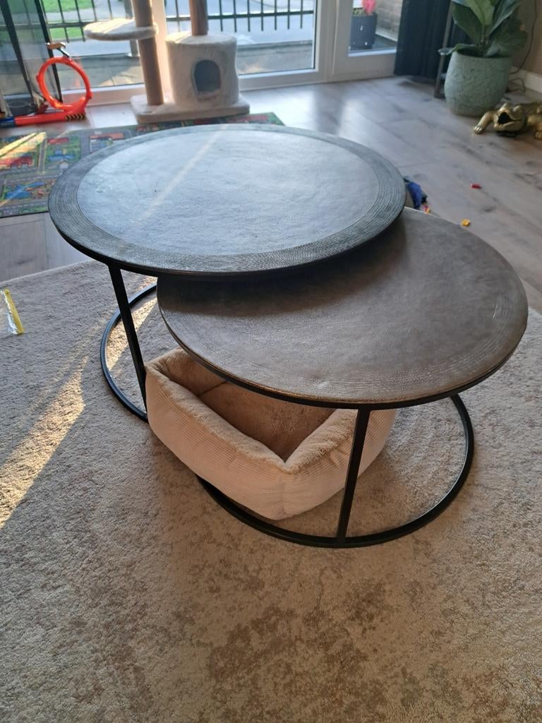 Stalen salontafel set, Huis en Inrichting, Tafels | Salontafels, Ophalen, 50 tot 100 cm, Rond, 50 tot 100 cm