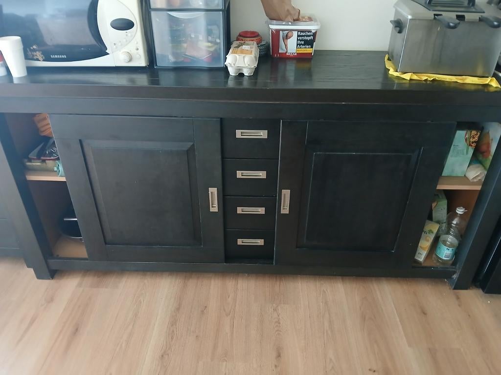 TV meubel, vitrinekast en dressoir - opknapper, Ophalen, Gebruikt, Met deur(en), Glas