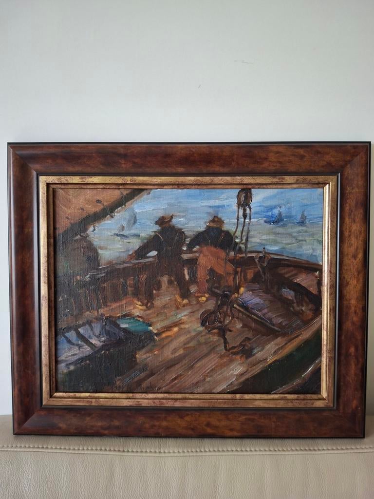 Olieverf Jaap Hiddink (1910 - 2000) "Botters", Antiek en Kunst, Kunst | Schilderijen | Klassiek, Ophalen of Verzenden