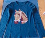 T-shirt lange mouw blauw met paardenhoofd maat 170-176, Gebruikt, C&A, Meisje, Ophalen of Verzenden