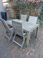 Houten tuinset: tafel met 4 standenstoelen, Tuin en Terras, Ophalen, 4 zitplaatsen, Gebruikt, Tuinset