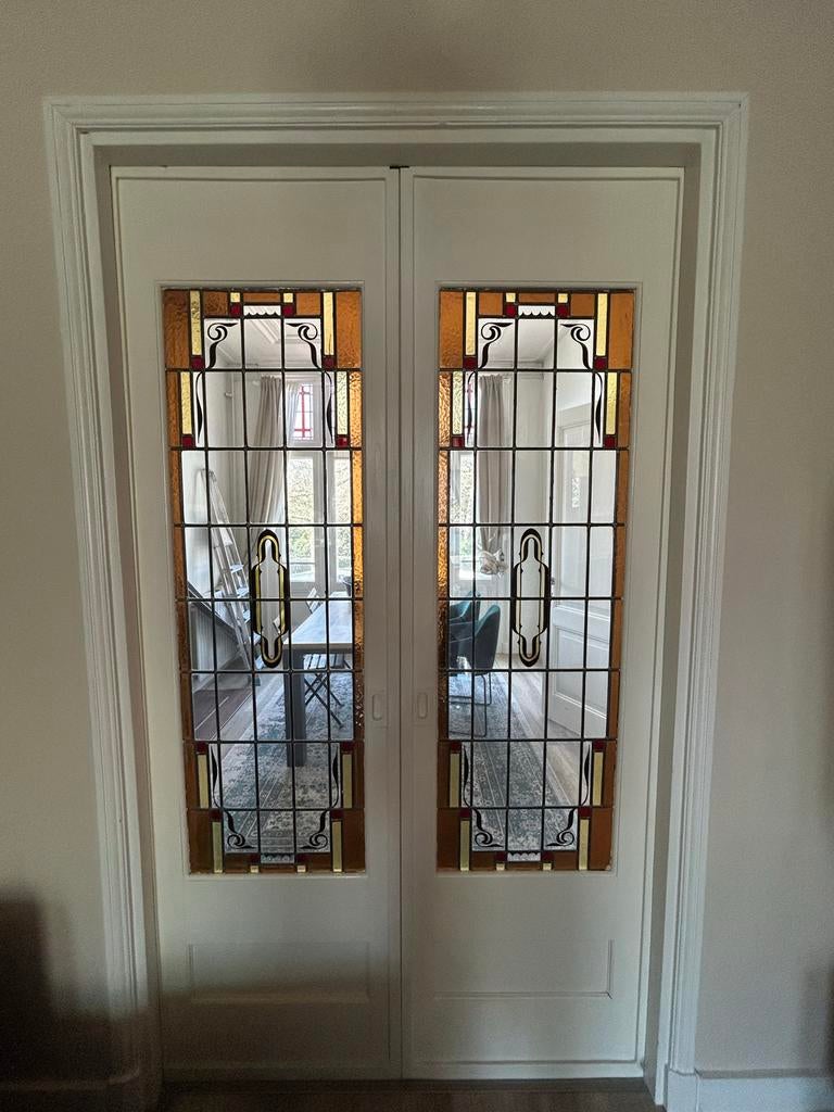 En-suite glas in lood deuren 120 jaar oud, Doe-het-zelf en Verbouw, Deuren en Horren, Gebruikt, 215 cm of meer, Binnendeur, Glas