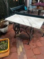 Marmeren tafel met vintage naaimachine onderstel, Tuin en Terras, Tuintafels, Ophalen, Zo goed als nieuw, Rechthoekig, Overige materialen