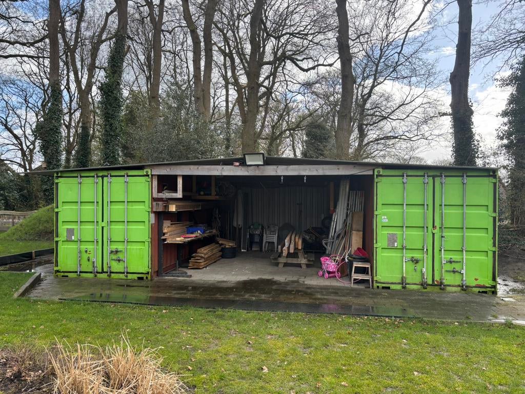 Zeecontainer, schuilstal, opslag, bouw, Ophalen